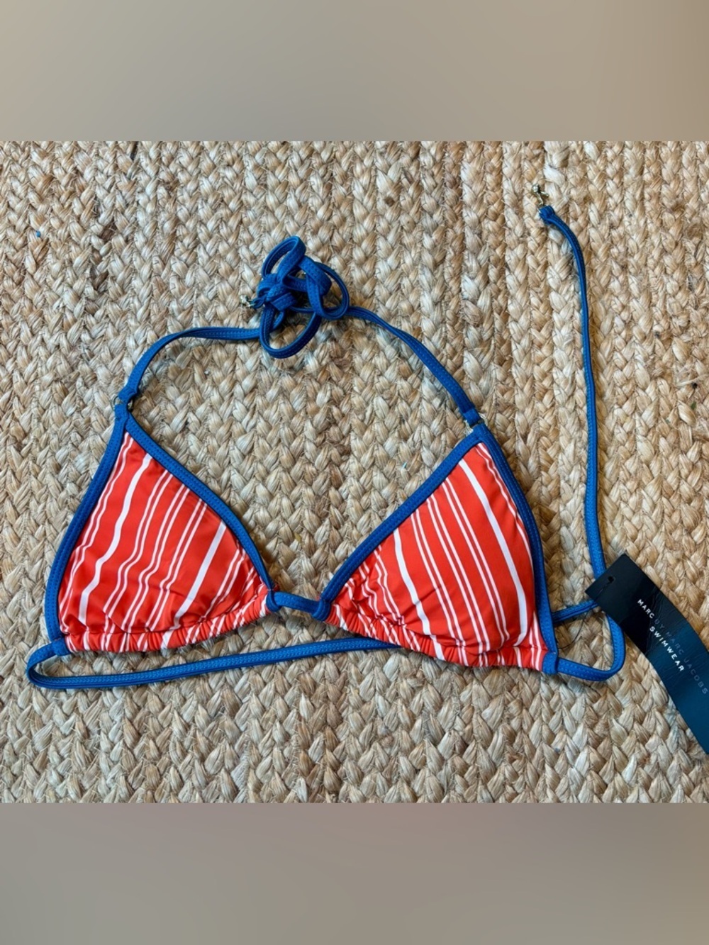 NWT Marc Jacobs Triangle Bikini Top Red White Stripe Teal Trim Size S